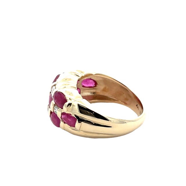 Early 21st Century 14k Yellow Gold Oval Ruby & Natural Diamond Dome Design Ring, Size 6 For Sale - Image 5 of 9