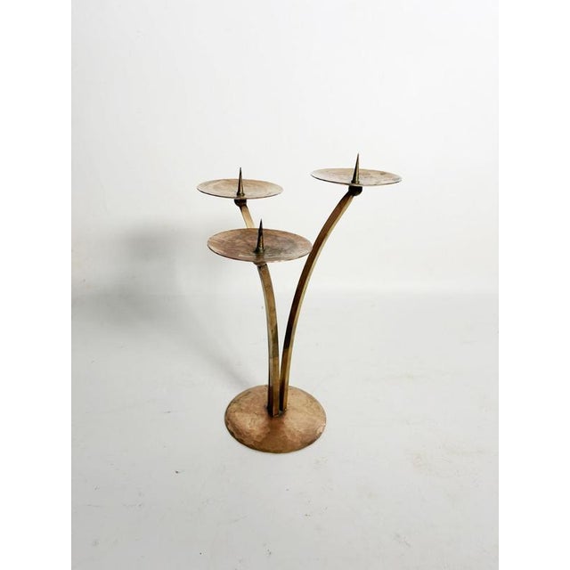 Vintage Scandinavian Candleholder in Patinated Metal, 1960s For Sale - Image 3 of 11