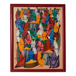 Vintage Haitian Still Life Market Scene Oil on Canvas Painting – Framed