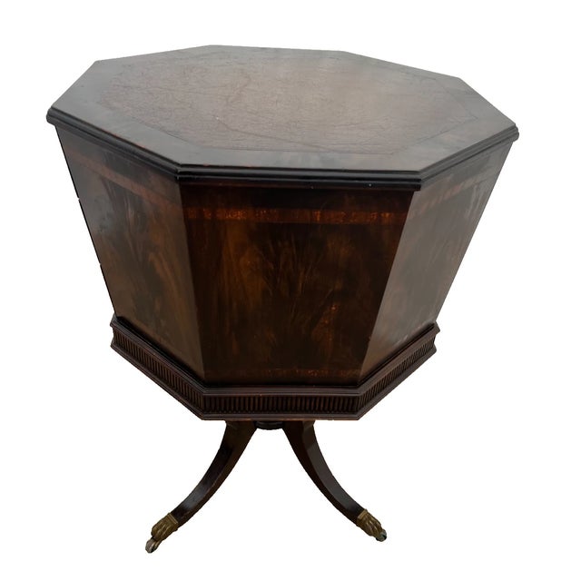 1910s Antique Victorian Table Three Drawers Banded Mahogany Octagon Casters For Sale - Image 5 of 12