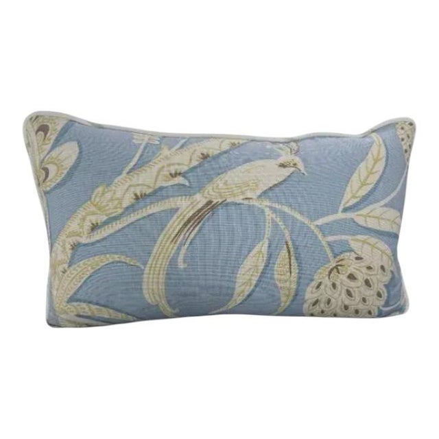 Late 20th Century Pair of Soft Blue Aviary Lumbar Pillows For Sale - Image 5 of 7