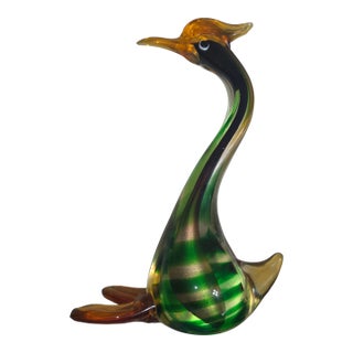 Vintage Mid Century Modern Murano Glass Crested Duck Figure For Sale