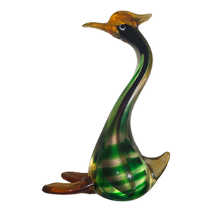 Vintage Mid Century Modern Murano Glass Crested Duck Figure