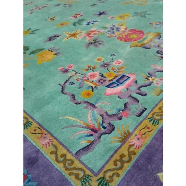 1910s Early 20th Century Antique Chinese Art Deco Rug - 9′1″ × 11′8″ For Sale - Image 5 of 6