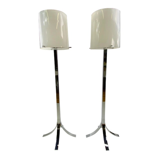 Mid-Century Modern Stainless Chrome Floor Lamps - a Pair For Sale