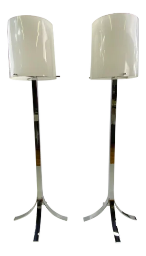 Mid-Century Modern Stainless Chrome Floor Lamps - a Pair