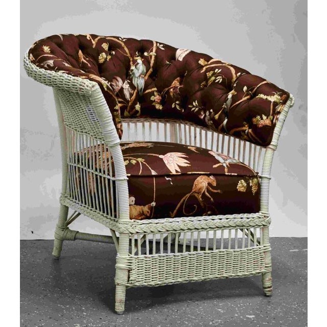 Silk Upholstered Cushioned Wicker Chair | Chairish