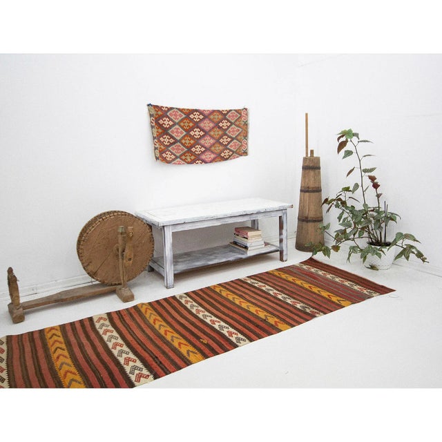 Vintage Striped Red & Yellow Kilim Runner For Sale In Los Angeles - Image 6 of 7