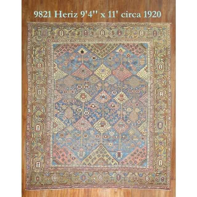 Light Blue Antique Heriz Rug, 9'4'' X 11' For Sale - Image 13 of 13