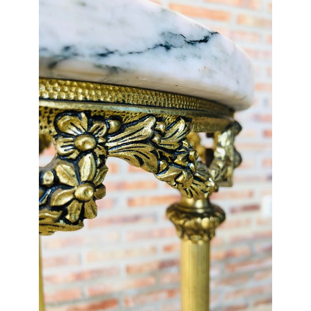 Late 19th Century 19th Spanish Bronze and Brass Gilted Side Table With White Marbles Top For Sale - Image 5 of 10
