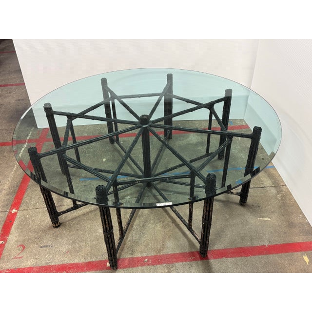 McGuire Furniture Round Glass + Bamboo Dining Table, 72 Inches For Sale In San Francisco - Image 6 of 12