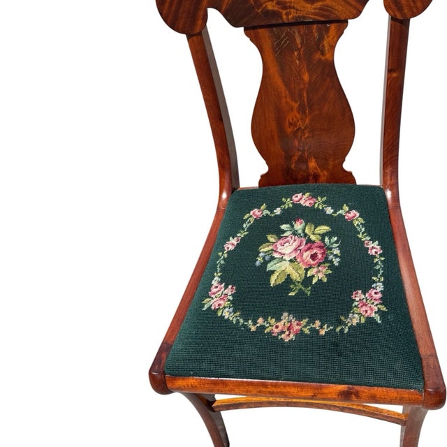1940s Flame Mahogany Empire Side Chair Original Needlepoint Seat Refurbished For Sale - Image 11 of 16