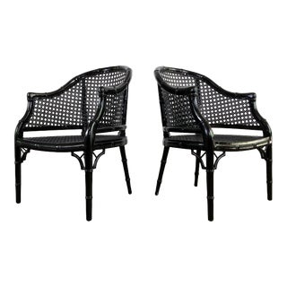 Vintage Hekman Hollywood Regency Style Barrel Faux Bamboo Cane Chairs, Pair For Sale