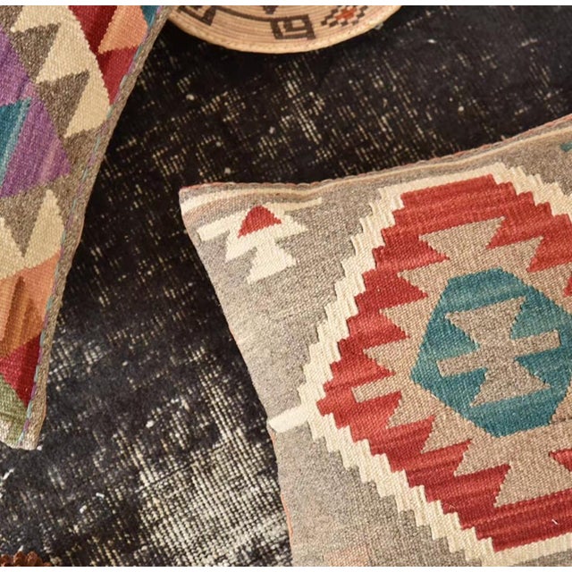 Red Multi-Colored Geometric Striped Woven Cushion - 18 Inches For Sale - Image 8 of 8