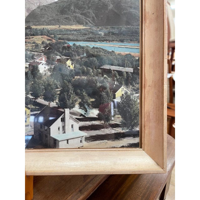 Wood Vintage Framed Original Tinted Photograph of Mountain Side Cityscape. For Sale - Image 7 of 8