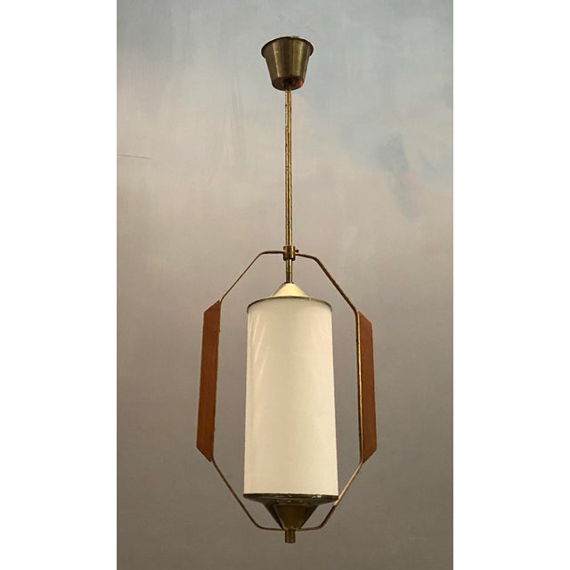 Wood Opaline Ceiling Lamp by Stilnovo , 1950s For Sale - Image 7 of 7