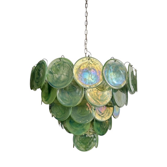 Italian Pendant Light with Green Iridescent Glass Discs from Justfurnituress SRL For Sale