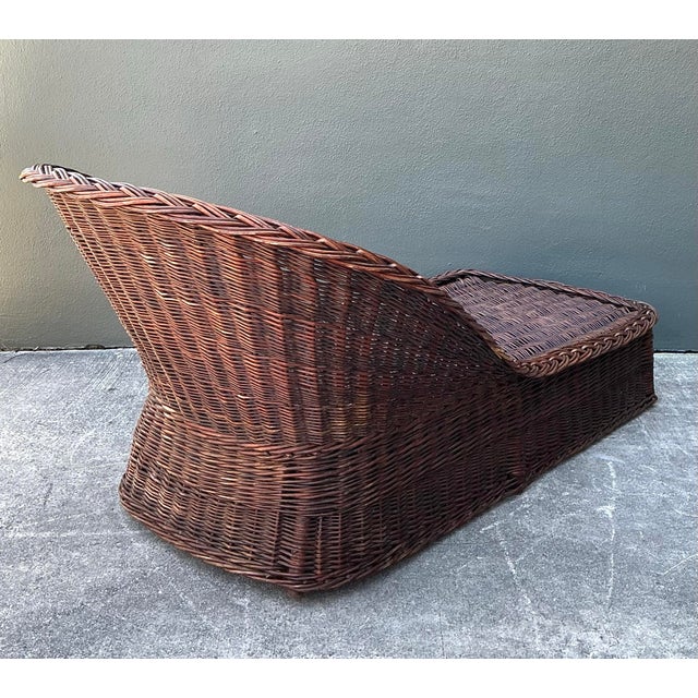 Coffee Vintage Braided Rattan Chaise Lounge From the Estate of Roberta Flack For Sale - Image 8 of 12