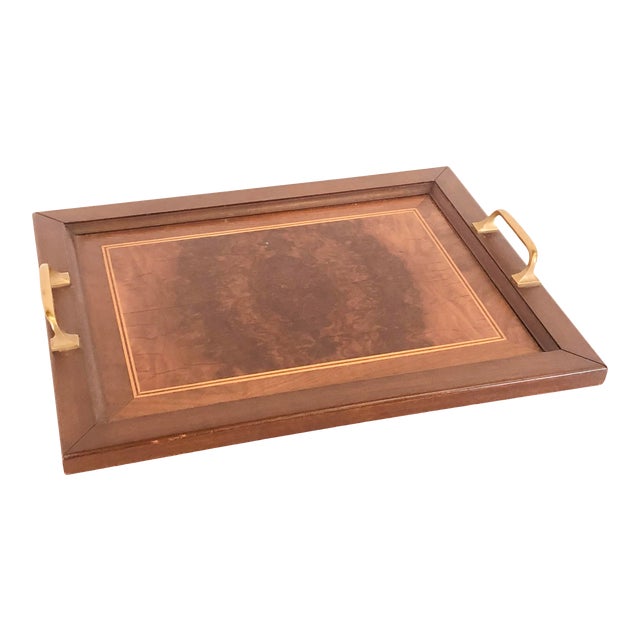 Vintage 1950s Rectangular Mahogany Serving Tray For Sale
