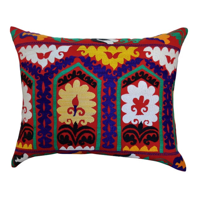 Embroidered Ikat Pillow For Sale