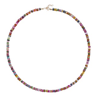 Birthstone October Tourmaline Gold Bead Necklace For Sale