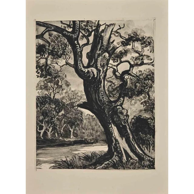 The Tree is an original artwork realized by George Henri Tribout. Original etching on paper glued on cardboard....