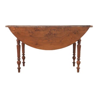 19th Century French Burl Fruitwood Drop Leaf Dining Table For Sale