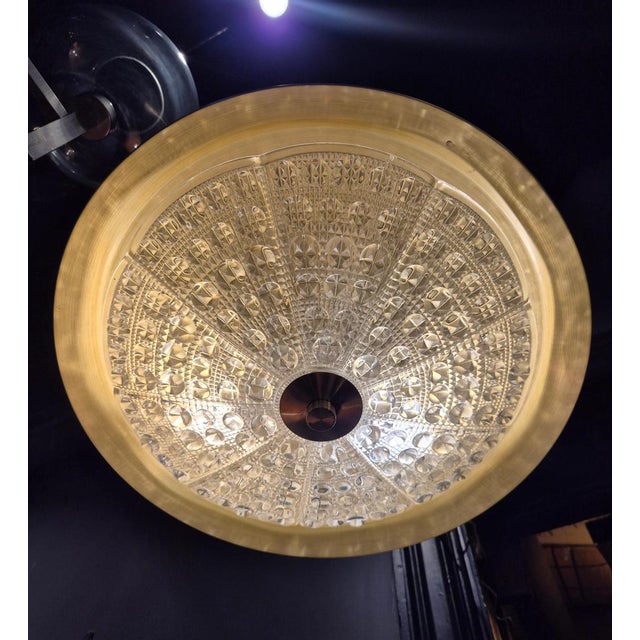 Orrefors Vintage Swedish Pendant in Brass and Orrefors Glass by Carl Fagerlund, 1890s For Sale - Image 4 of 6