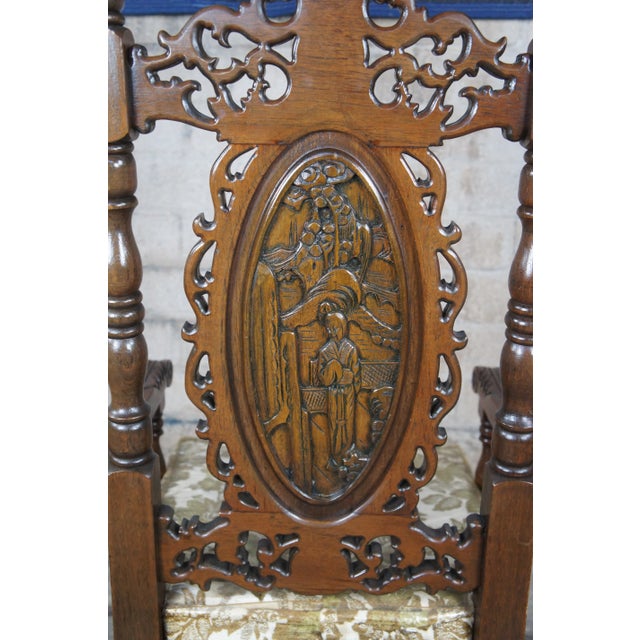 Set of 8 Vintage 20th Century Charles II Carolean Style Carved Oak Dining Room Chairs For Sale - Image 10 of 13