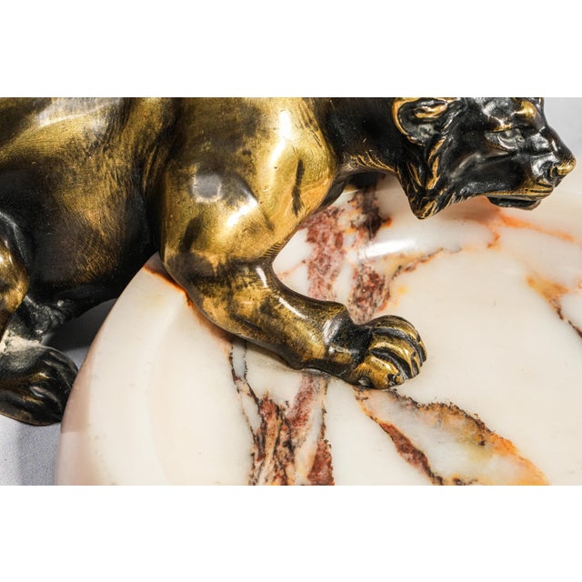1920s Incredible Art Deco Antique Bronze Panther Marble Catchall Art Sculpture Statue For Sale - Image 5 of 15