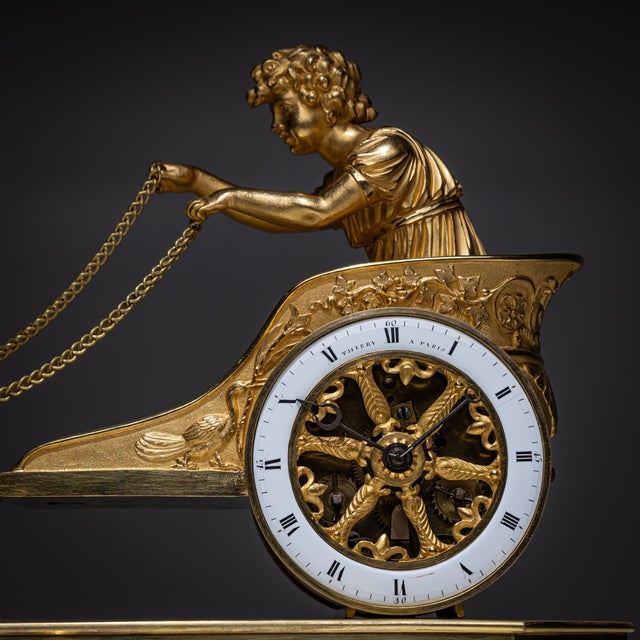 Empire Mantel Clock with Putto in Chariot by Thiery À Paris For Sale - Image 10 of 11