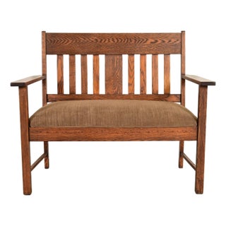 Stickley Brothers Style Antique Mission Oak Arts & Crafts Bench or Settle Sofa, Circa 1900 For Sale