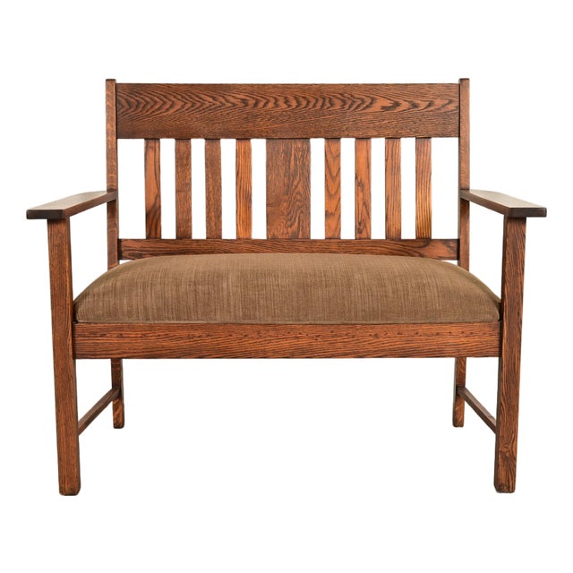 Stickley Brothers Style Antique Mission Oak Arts & Crafts Bench or Settle Sofa, Circa 1900 For Sale