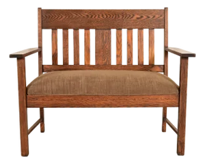 Stickley Brothers Style Antique Mission Oak Arts & Crafts Bench or Settle Sofa, Circa 1900