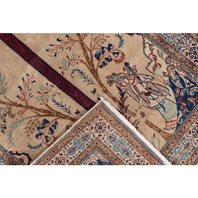 Persian Early 20th Century Antique Persian Tabriz Handmade Brown Pictorial Motif Wool Rug For Sale - Image 3 of 9