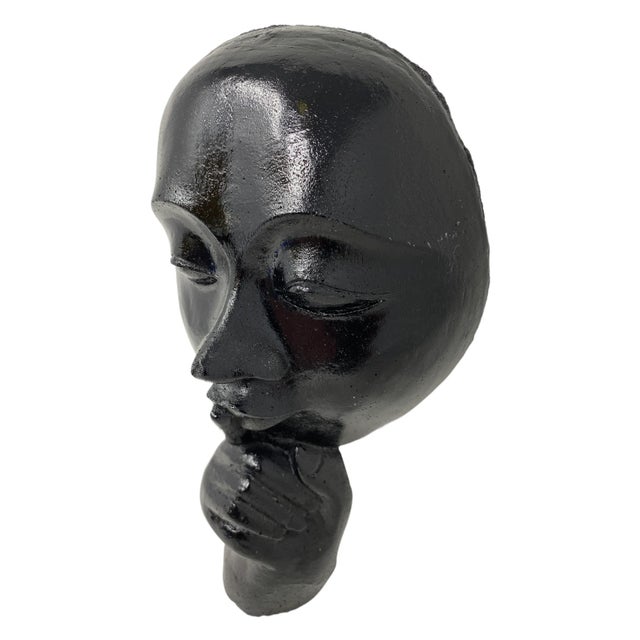 Black Vintage Black Concrete "Silence Is Golden" Abstract Sculpture With Integrated Hanger For Sale - Image 8 of 8