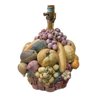 Vintage Ceramic Fruit and Vegetable Topiary Table Lamp For Sale