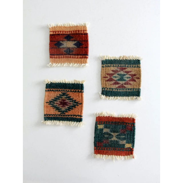 Vintage Southwestern Textile Coasters Set 4 For Sale - Image 4 of 11
