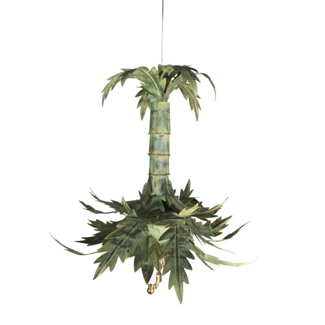 Green A Vintage Hollywood Regency-Style Bamboo Palm Tree Chandelier. For Sale - Image 8 of 11