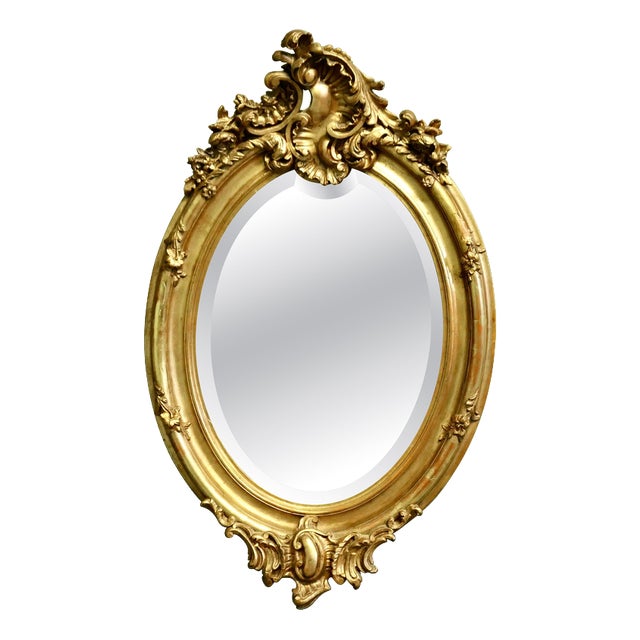 Large Rococo French Oval Gilt Wall Mirror, 1860 For Sale