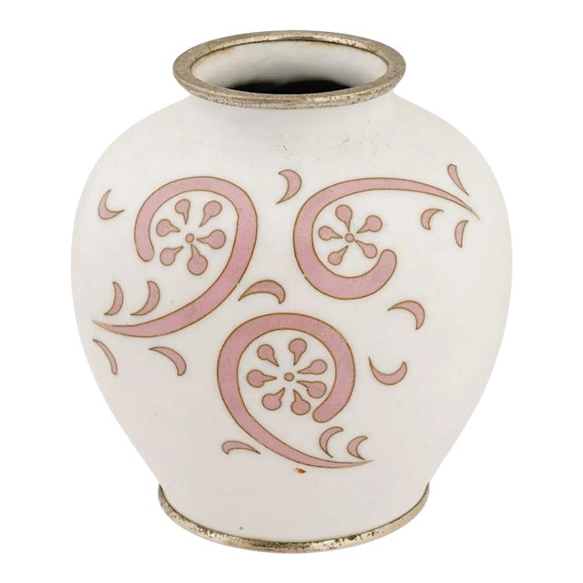 Japanese Cloisonne Enamel Vase Ando School Pink White Minimalist For Sale