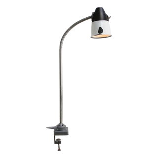 Vintage Industrial White Enamel Bakelite Gooseneck Machinist Desk Light For Sale