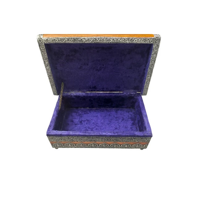 Indian 1960's Copper Box ⸻ Vintage Indian Metal-Clad Jewelry Box With Velvet Lining For Sale - Image 3 of 6