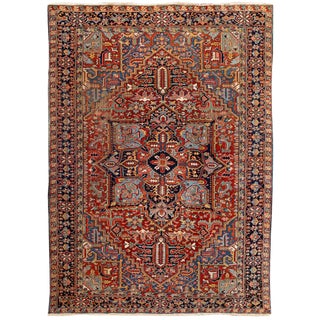 Mid 20th Century Vintage Heriz Handmade Medallion Wool Rug For Sale