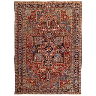 Mid 20th Century Vintage Heriz Handmade Medallion Wool Rug For Sale