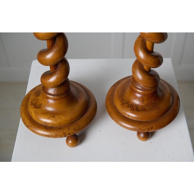 Antique Swedish Empire Candlesticks in Birch, Set of 2 For Sale - Image 5 of 9