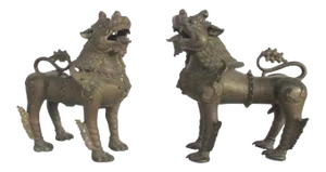 Antique Nepalese Bronze Buddhist Lions - a Pair