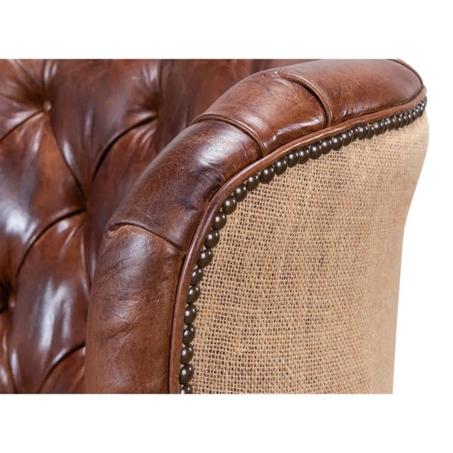 Brown Georgian Barrel Back Jute Wingchair For Sale - Image 8 of 13