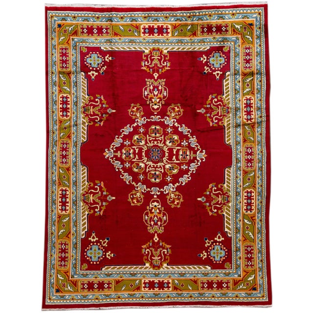 Vintage Persian Handmade Red Medallion Wool Rug For Sale - Image 11 of 11