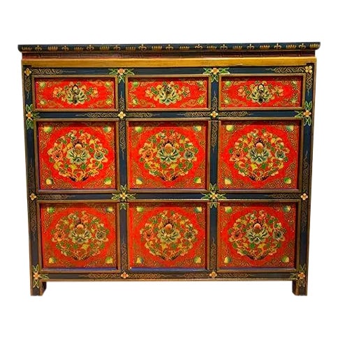Tibetan Hand Painted Cabinet For Sale